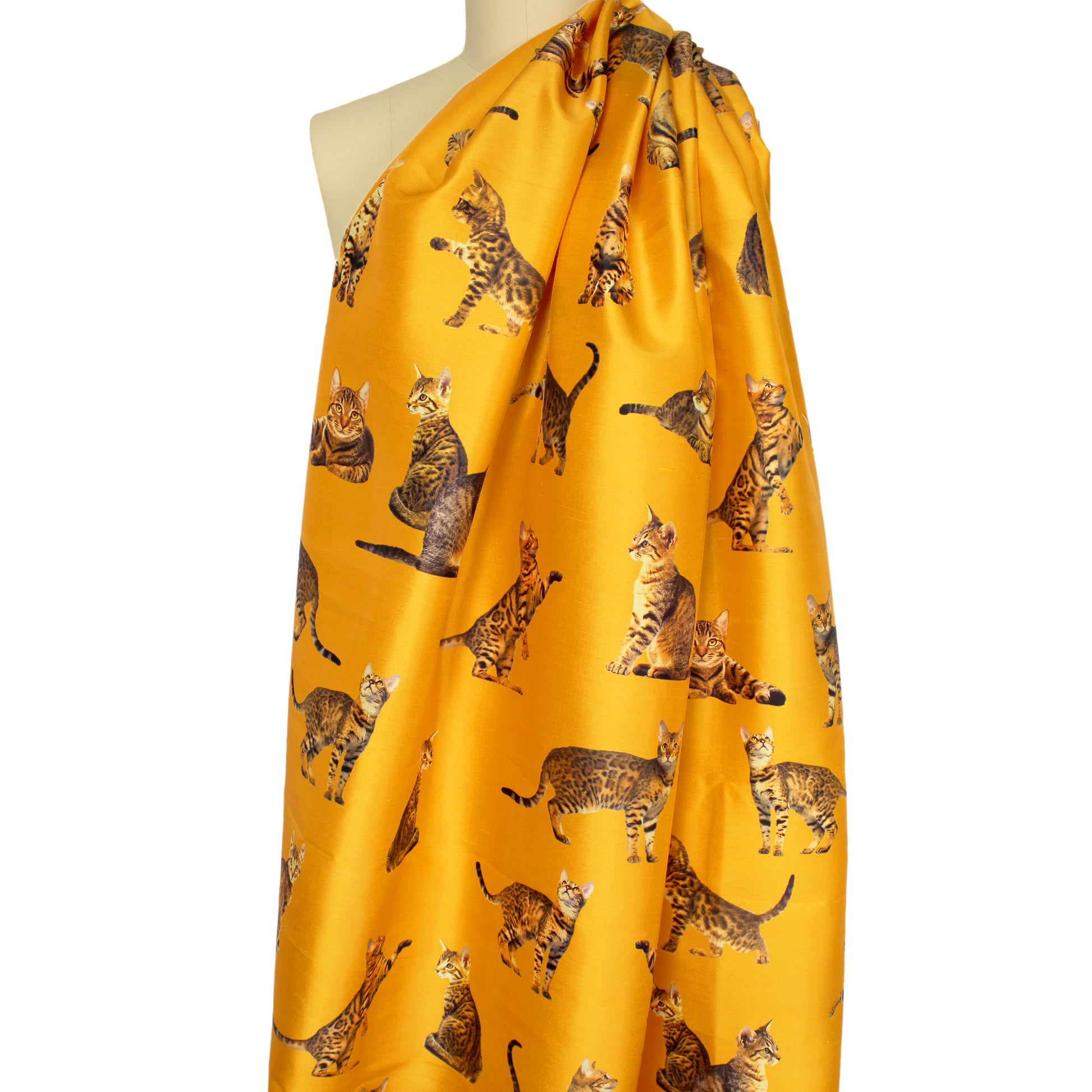 French 'good kitty' printed silk woven - marigold