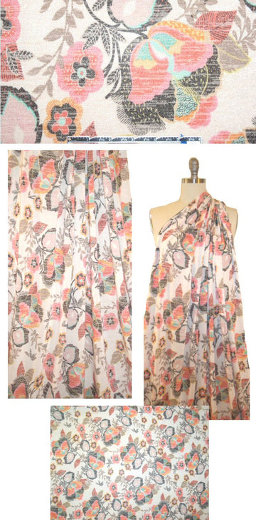 decorative flowers printed sweater knit - ivory/coral