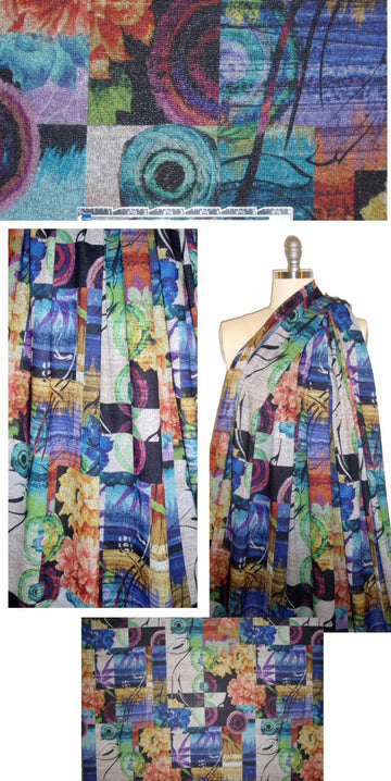 French graphic patchwork printed sweater knit