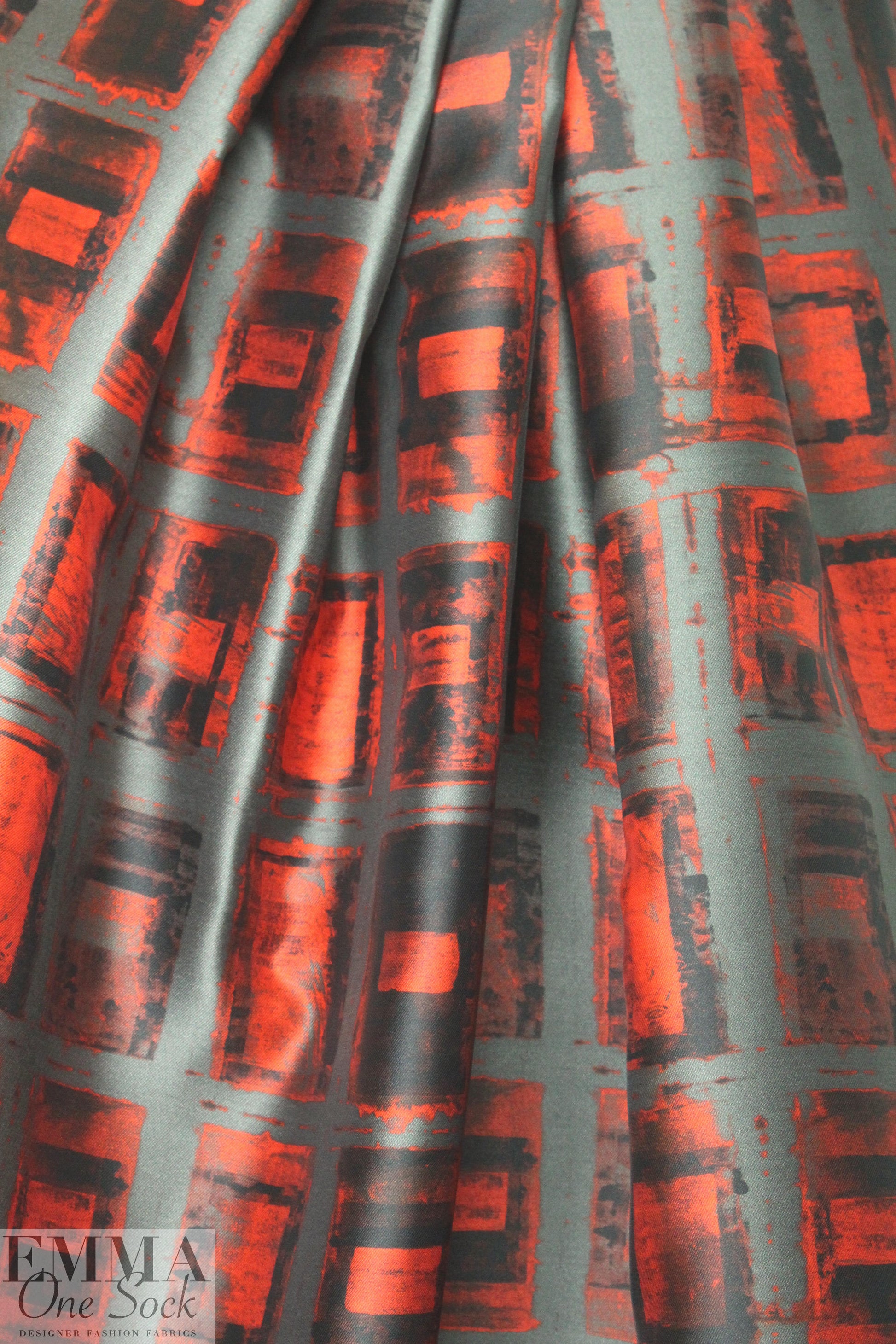Mi11y grenadine/graphite printed poly twill 1.75 yd