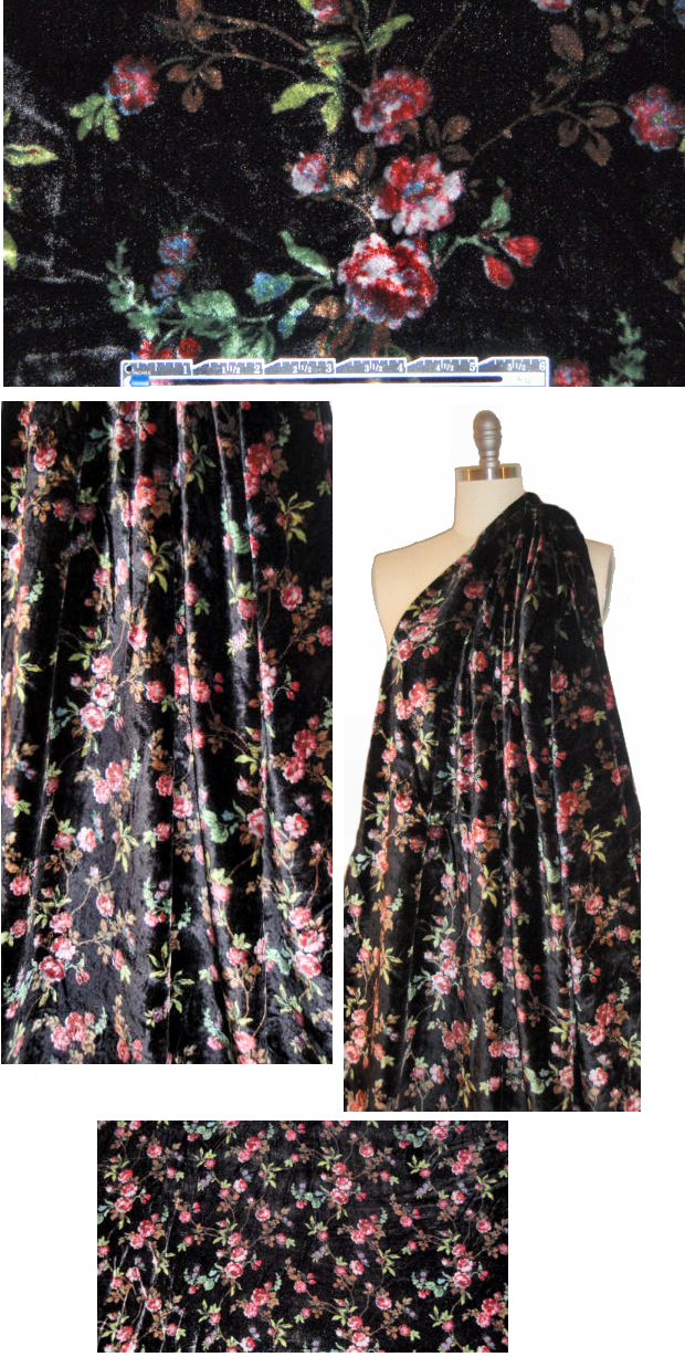 vintage floral print rayon/nylon velvet 1.75 yd