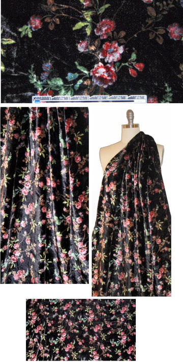 vintage floral print rayon/nylon velvet 1.375 yd