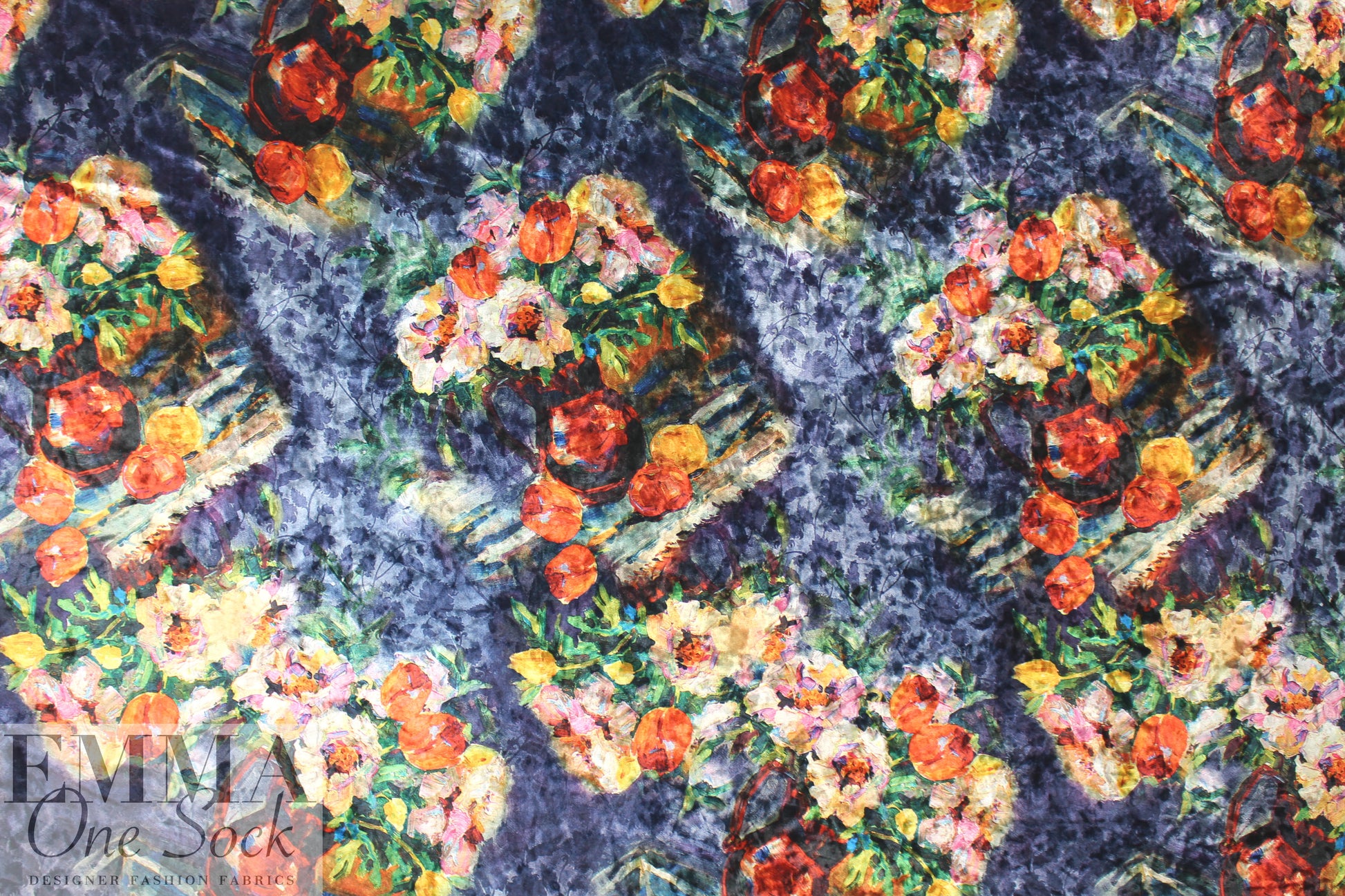painterly bouquets printed velvet knit