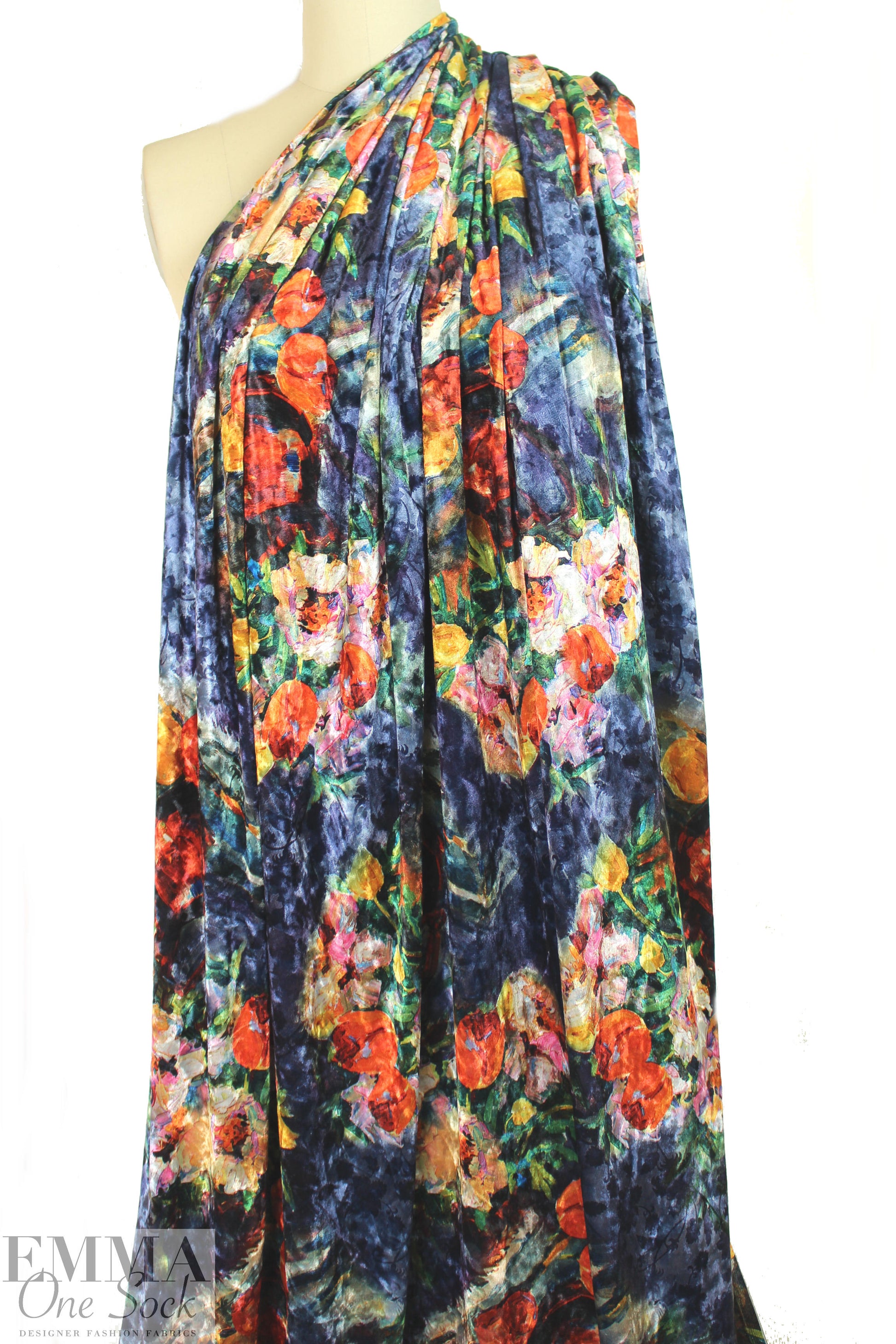 painterly bouquets printed velvet knit