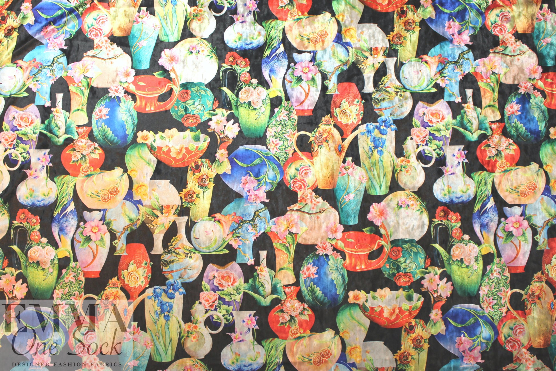 'flowering vases' printed velvet knit