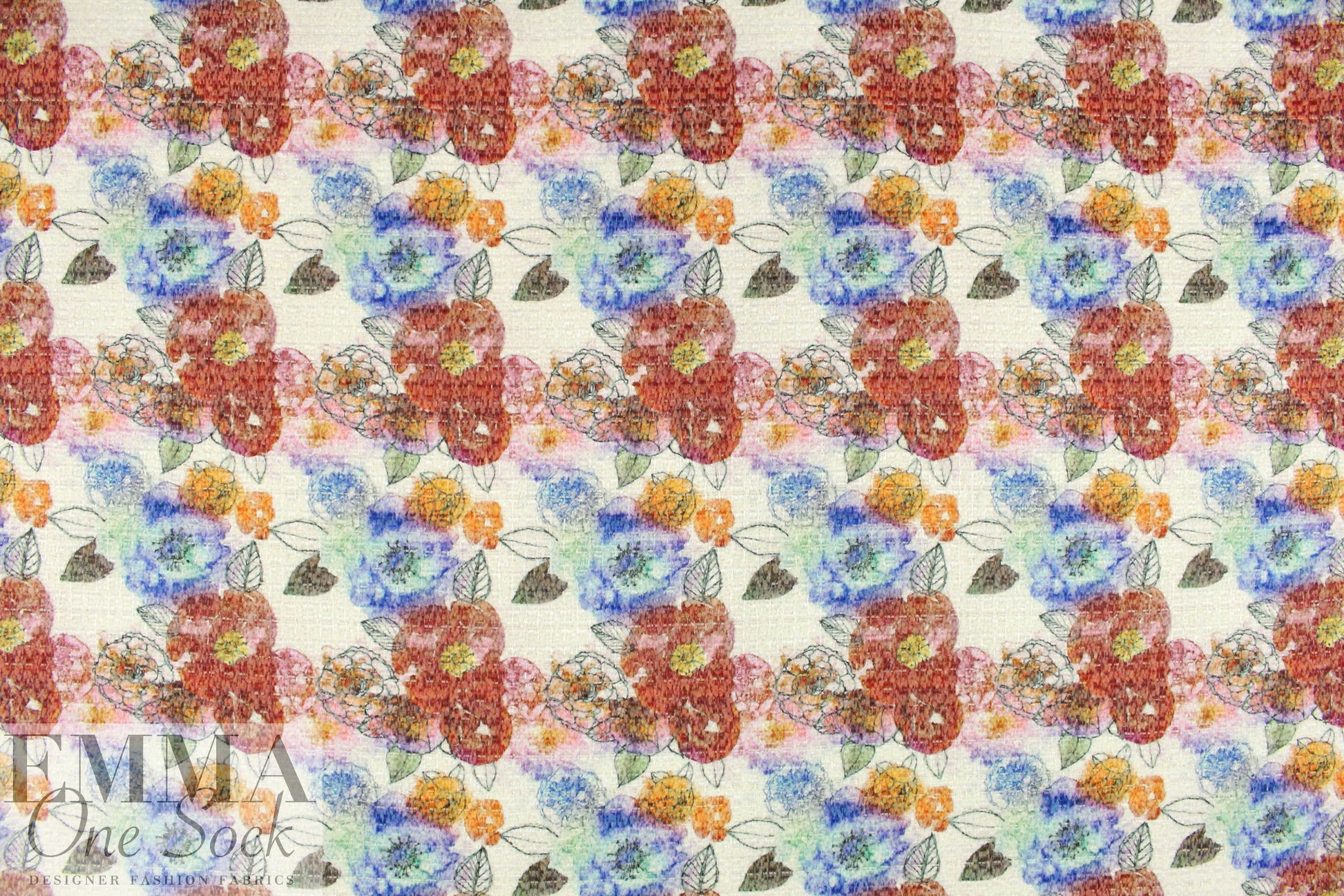 Italian floral over-printed wool blend boucle'