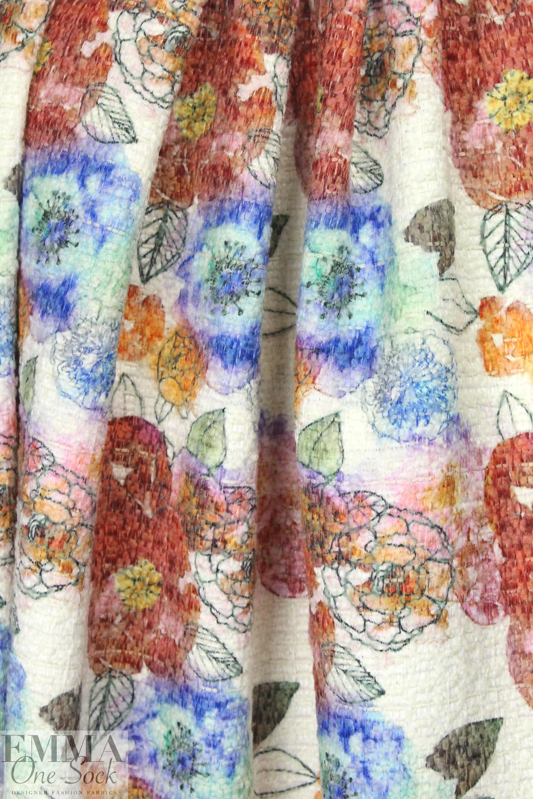Italian floral over-printed wool blend boucle'