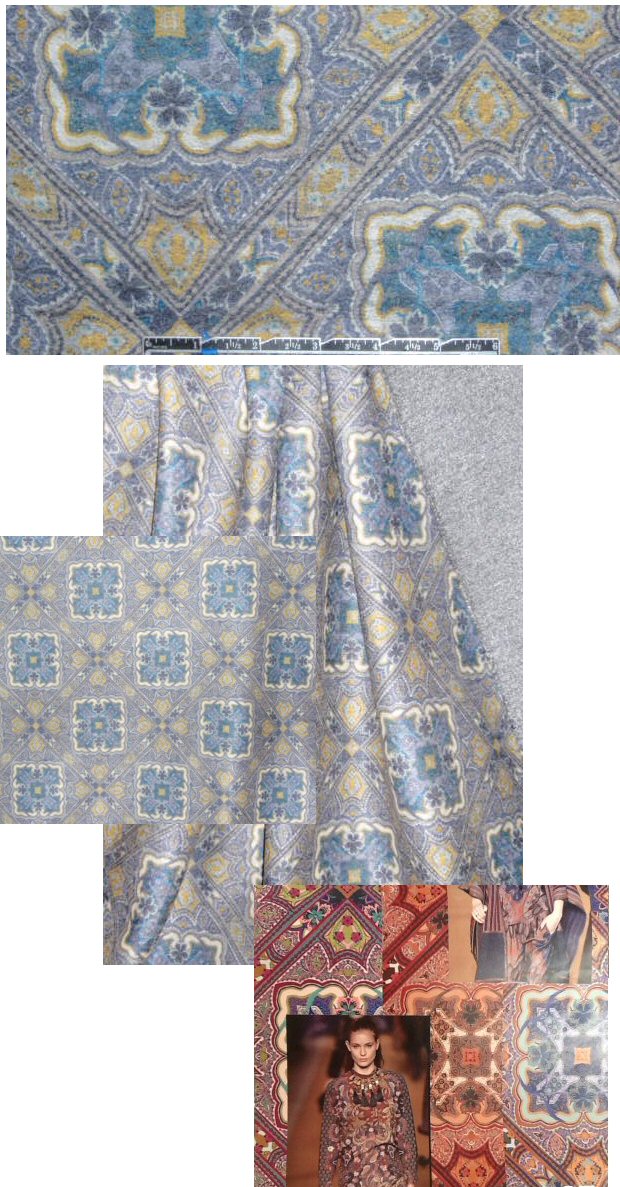 ETR0 mallard/gold medallion brushed wool knit 1.875 yd