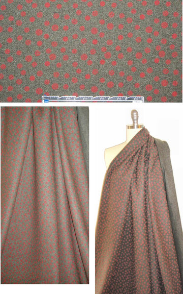 Italian graphic dot printed wool suiting - dusty olive/red 1.625 yd