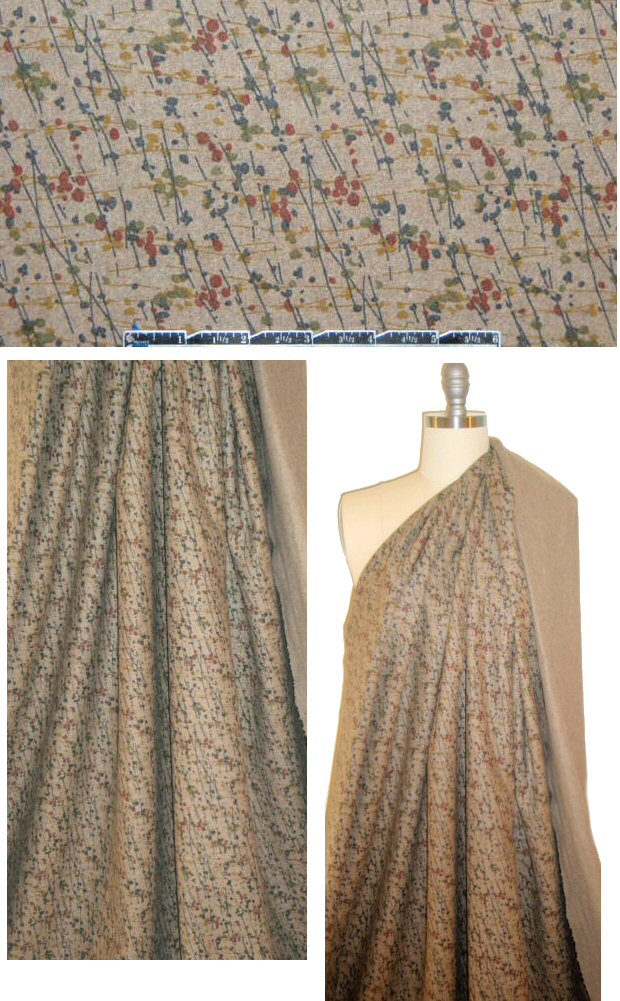 Italian splatter printed wool suiting - taupe/olive/brick