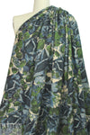 Italian blue/green over-printed wool blend basketweave