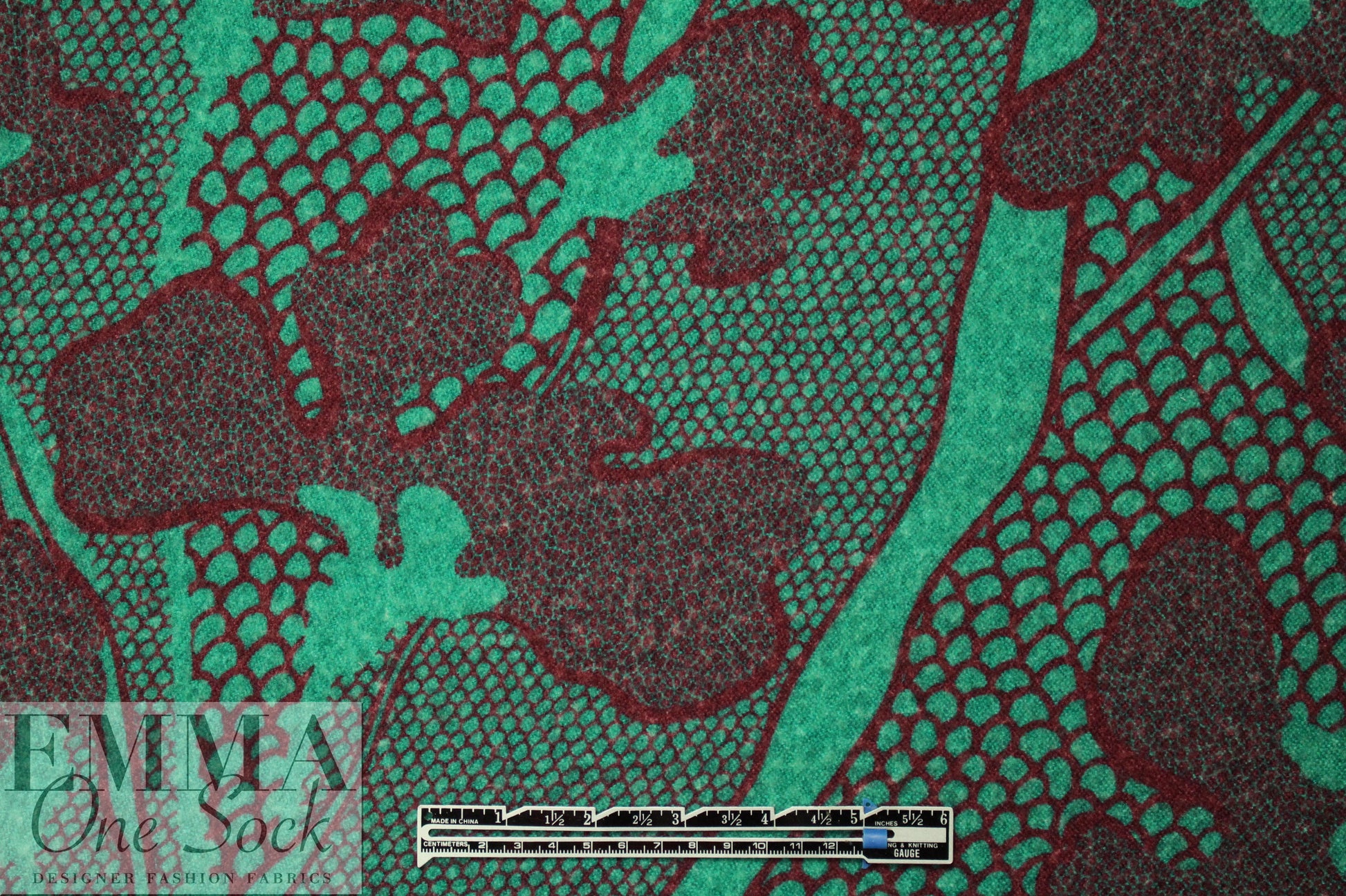 Italian printed wool twill suiting/coating - jade/wine
