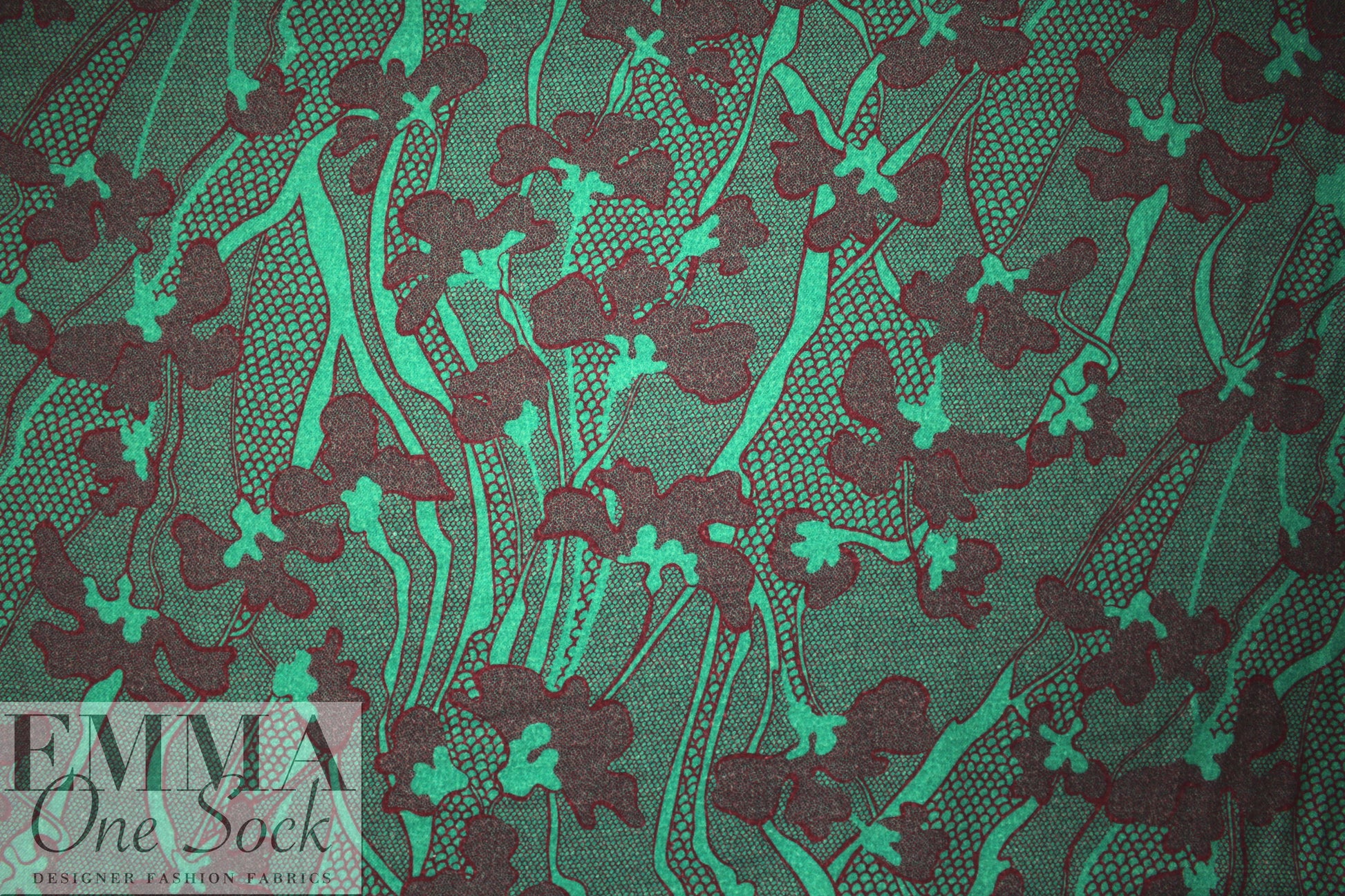 Italian printed wool twill suiting/coating - jade/wine