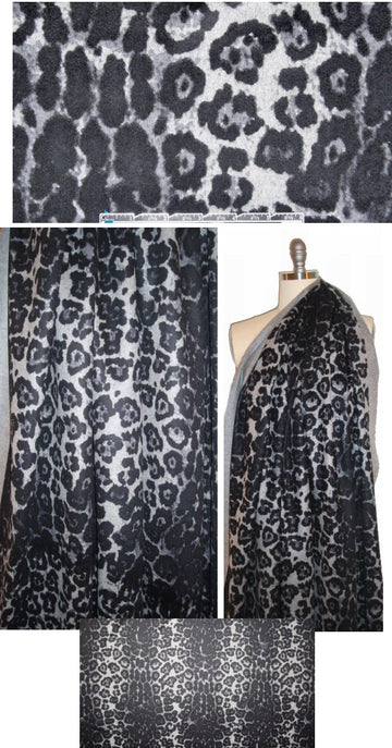 designer cheetah printed brushed wool woven - gray/black 1.625 yd