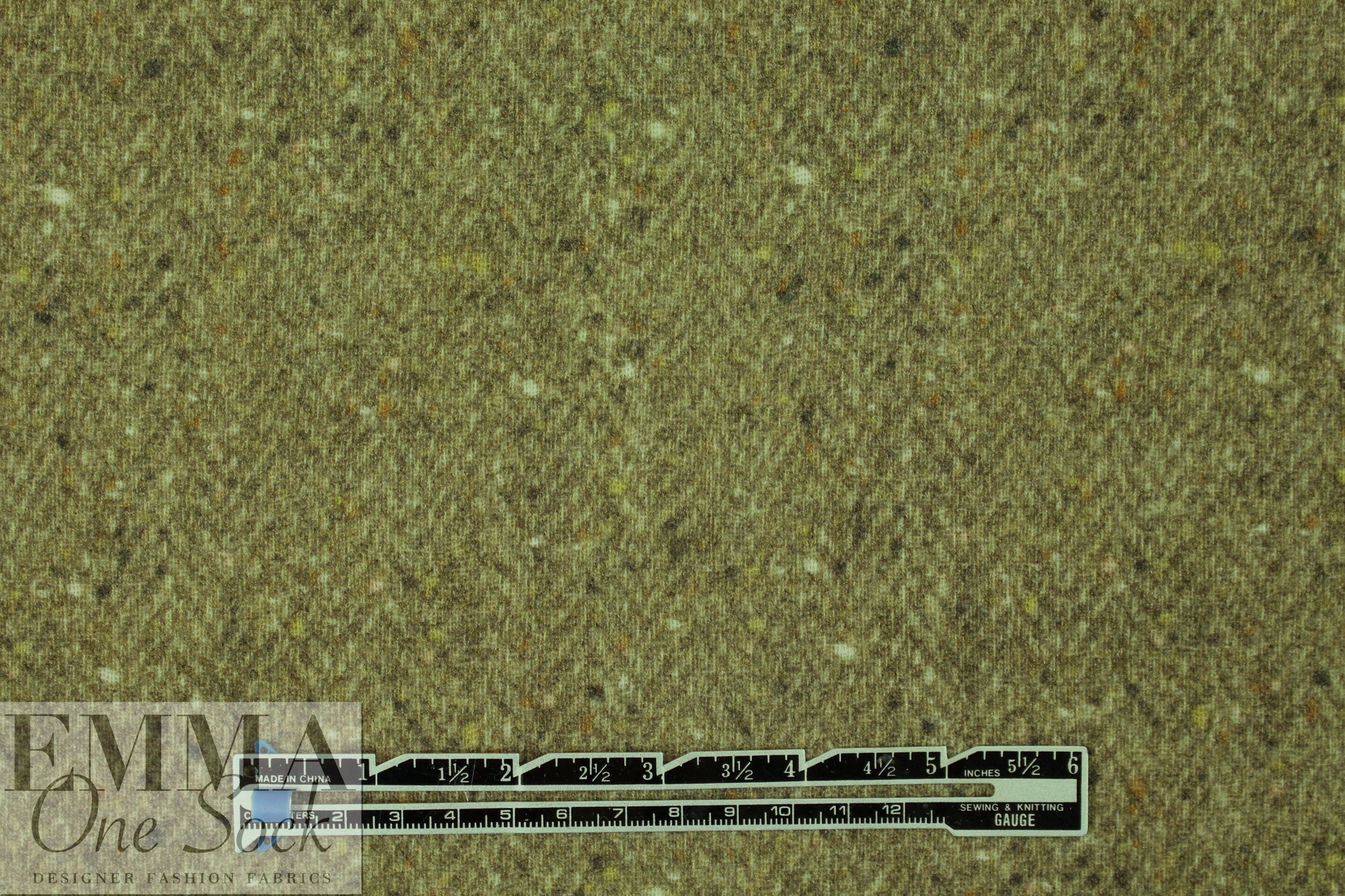 LA designer printed wool challis - olive herringbone 1.625 yd