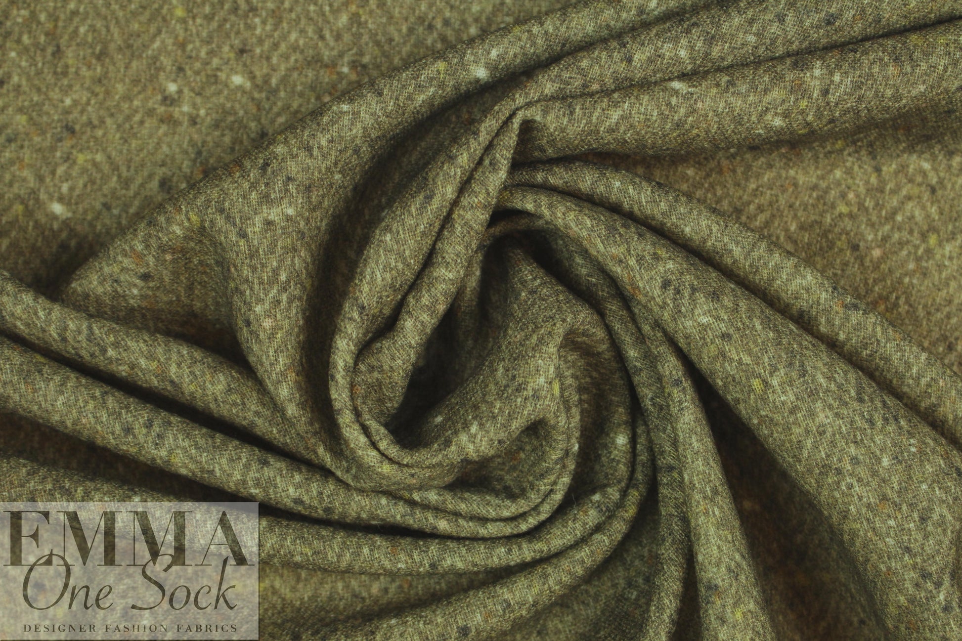 LA designer printed wool challis - olive herringbone 1.625 yd