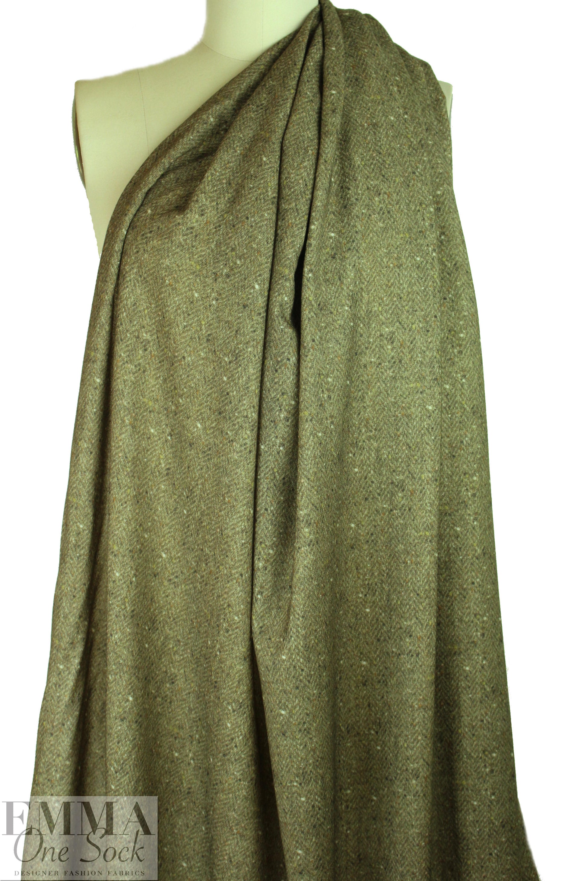 LA designer printed wool challis - olive herringbone 1.625 yd