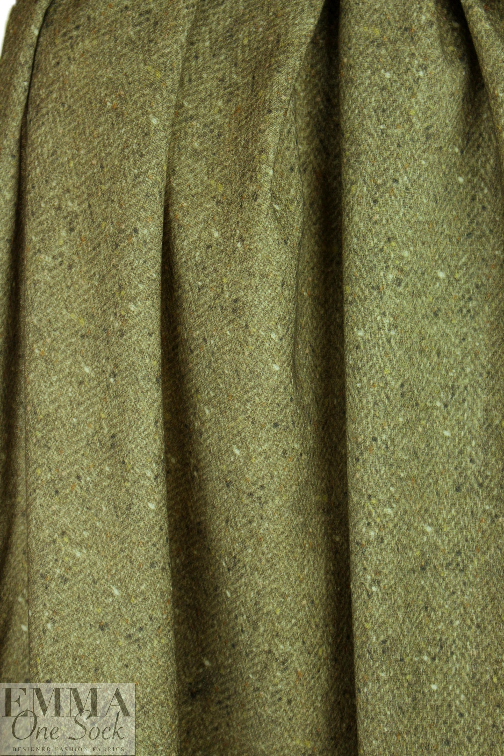 LA designer printed wool challis - olive herringbone 1.625 yd