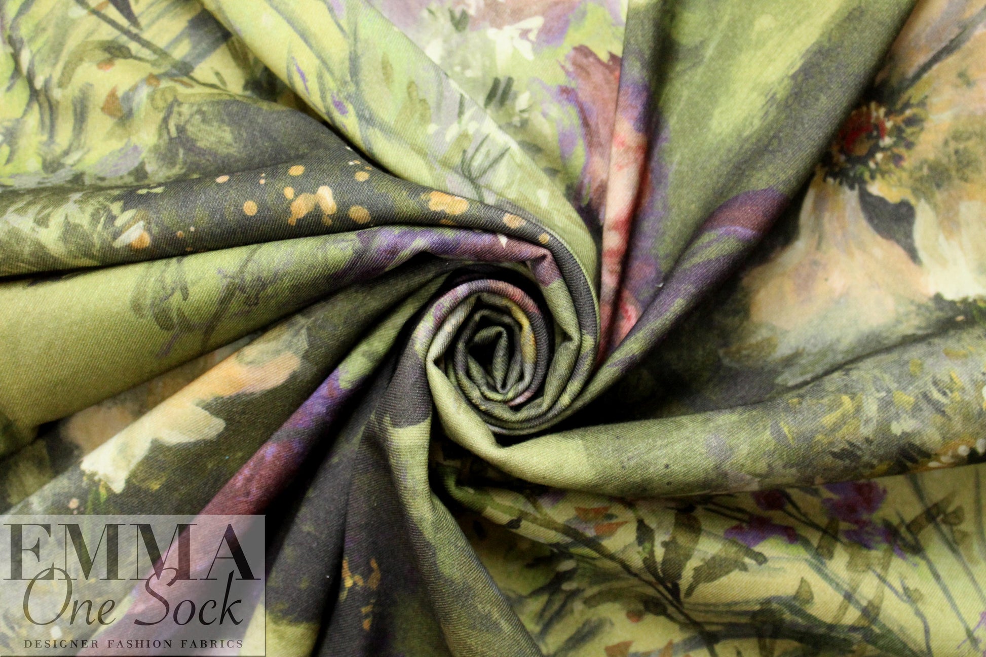 Italian watercolor floral stretch wool twill