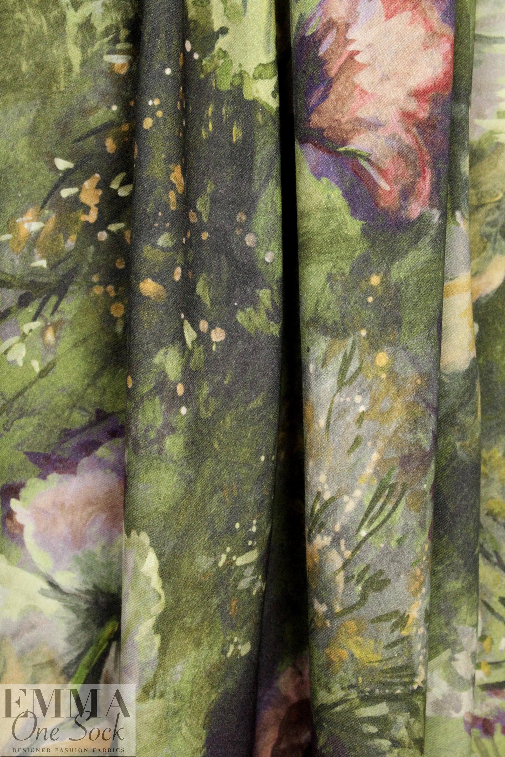 Italian watercolor floral stretch wool twill