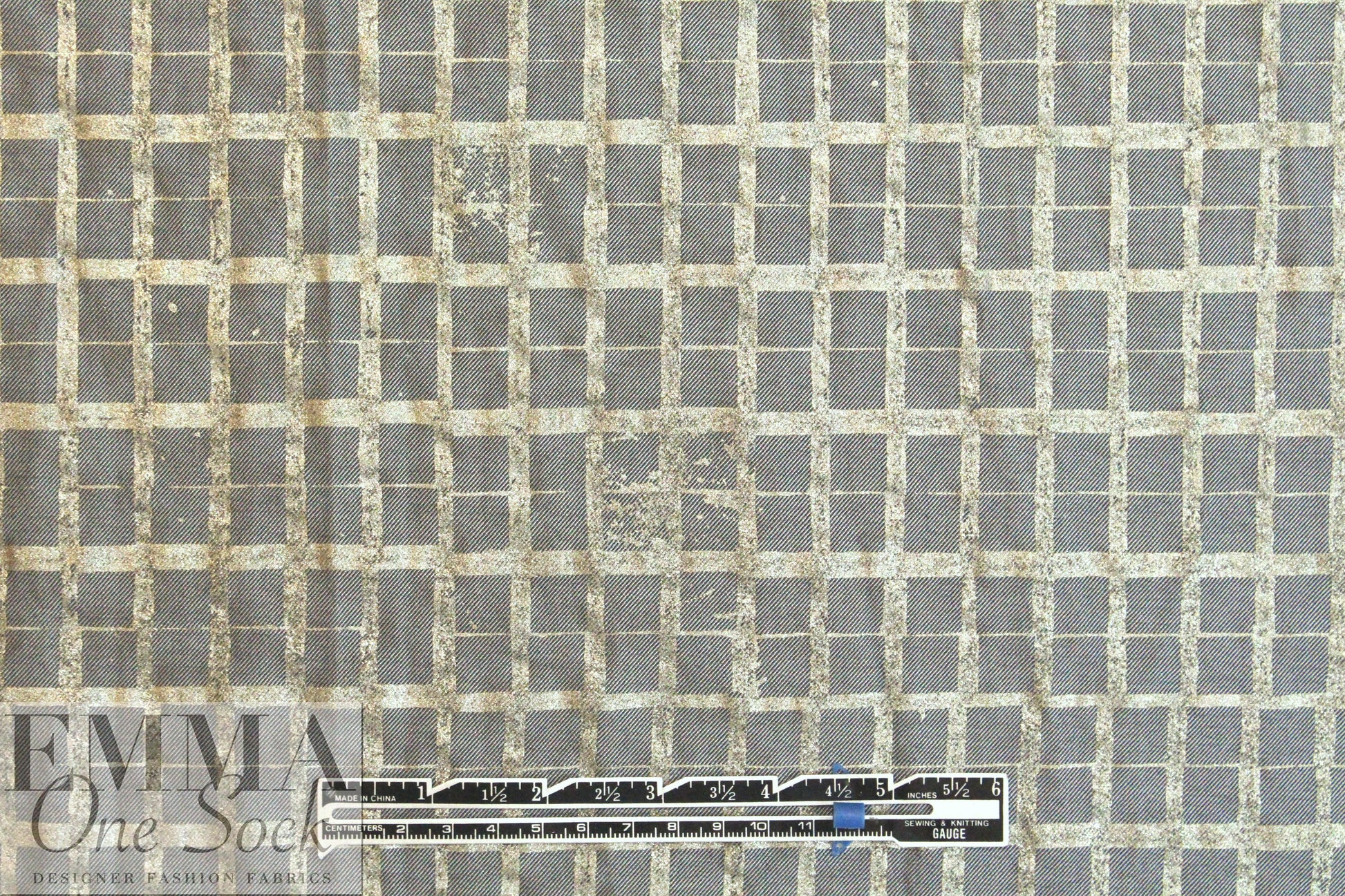 Italian printed wool twill weave 'denim' - golden grid 1.125 yds