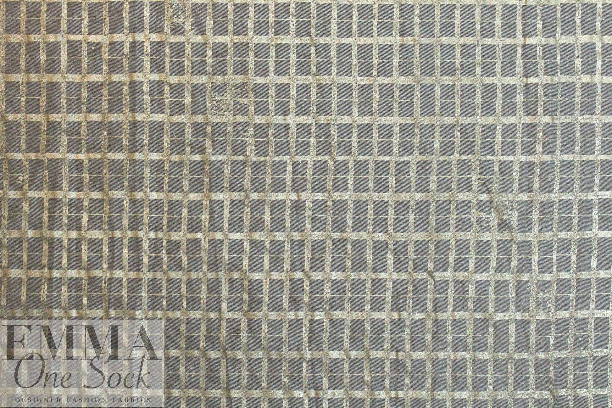 Italian printed wool twill weave 'denim' - golden grid