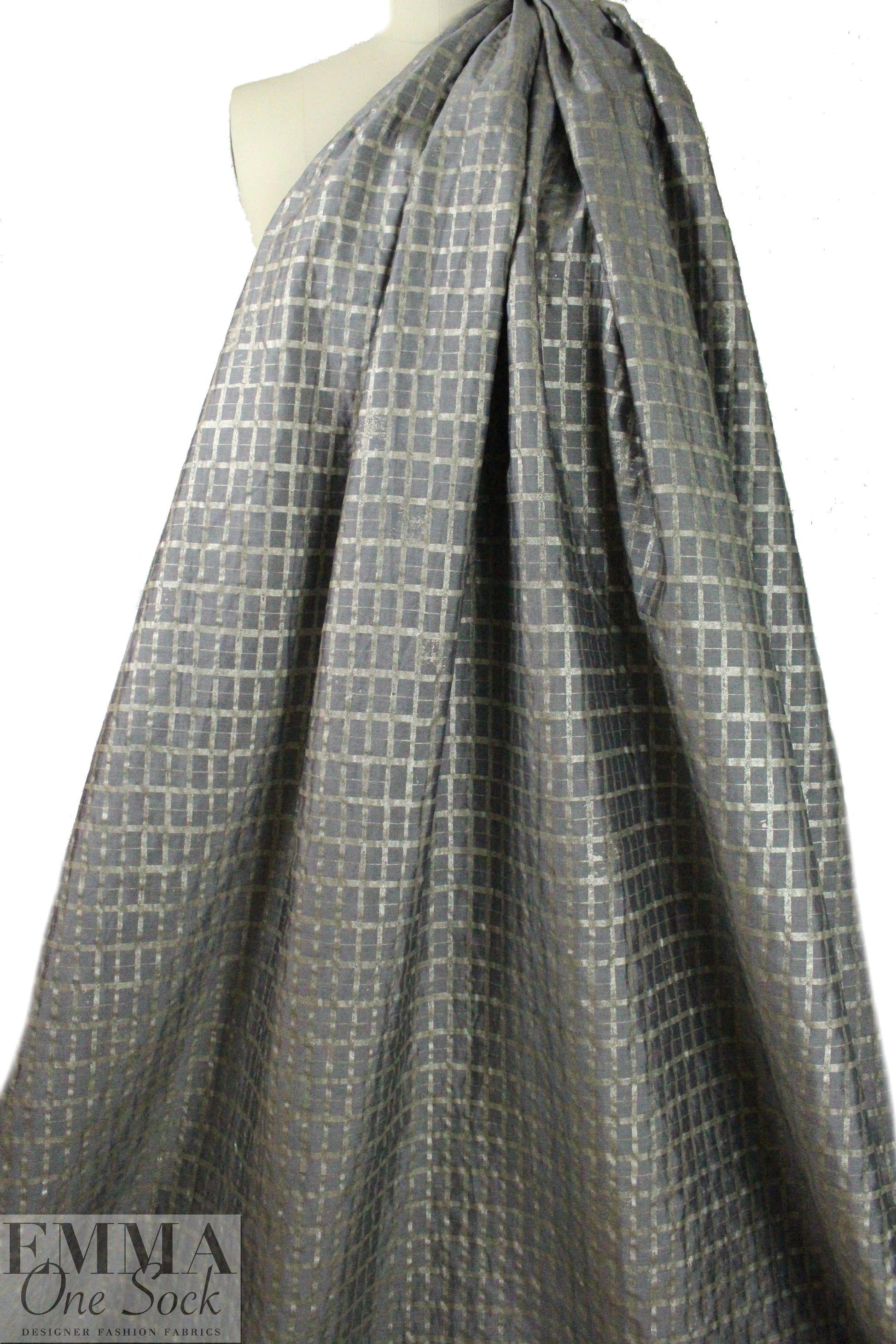 Italian printed wool twill weave 'denim' - golden grid 1.125 yds