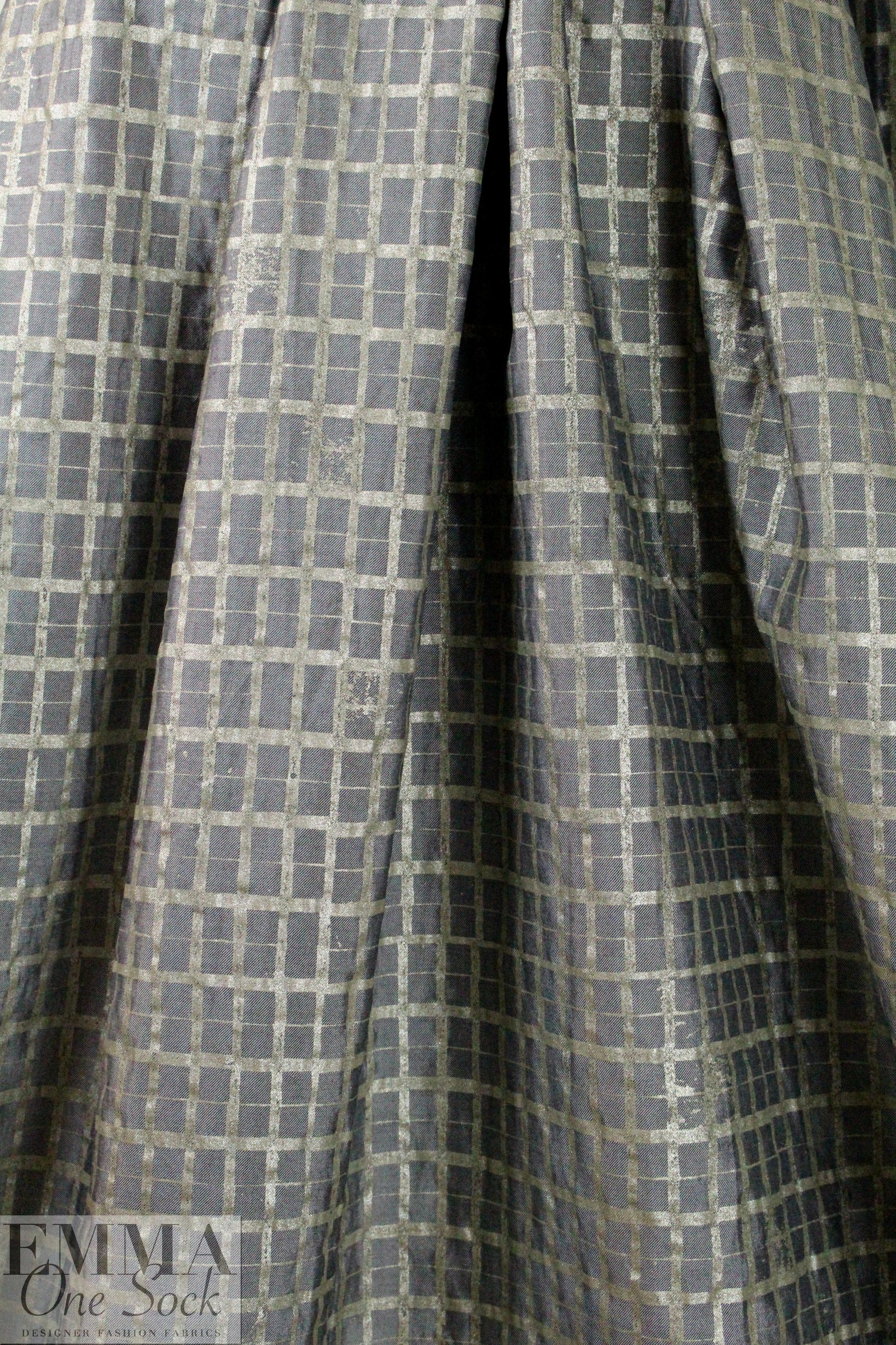 Italian printed wool twill weave 'denim' - golden grid