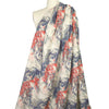 Italian 'painterly floral' over-printed textured wool - red coral/indigo 1.625 yd