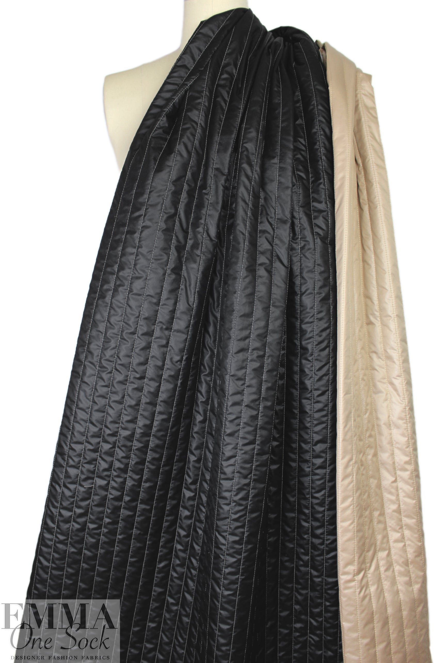 reversible vertical stripe 'puffer' jacketwear - black/beige 1.375 yds