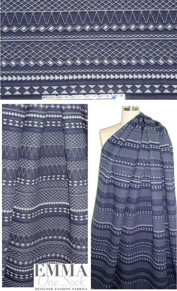 French 3-ply quilted-look knit - navy/white 1.375 yds