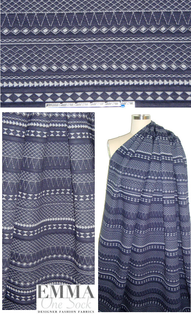 French 3-ply quilted-look knit - navy/white 1 yard