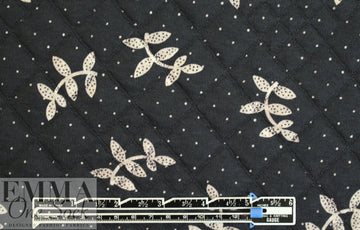 French printed 3-ply quilted-look knit - black leaf/dot 1.75 yd