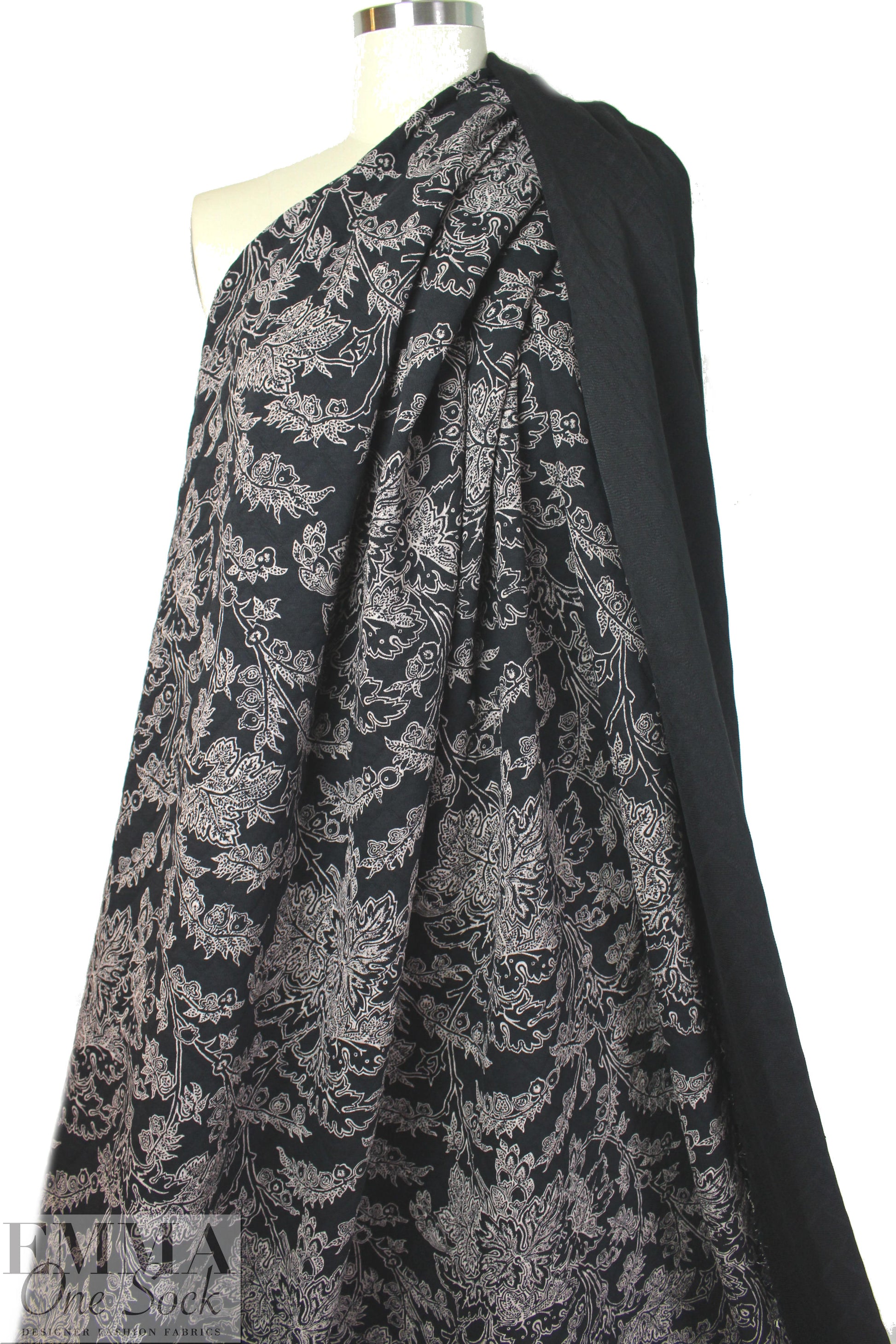 French printed 3-ply quilted-look knit - black deco flor