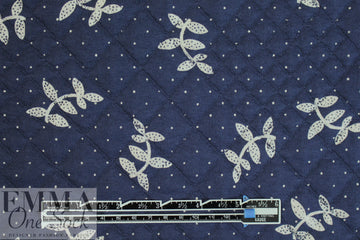 French printed 3-ply quilted-look knit - navy leaf/dot 2.25 yd