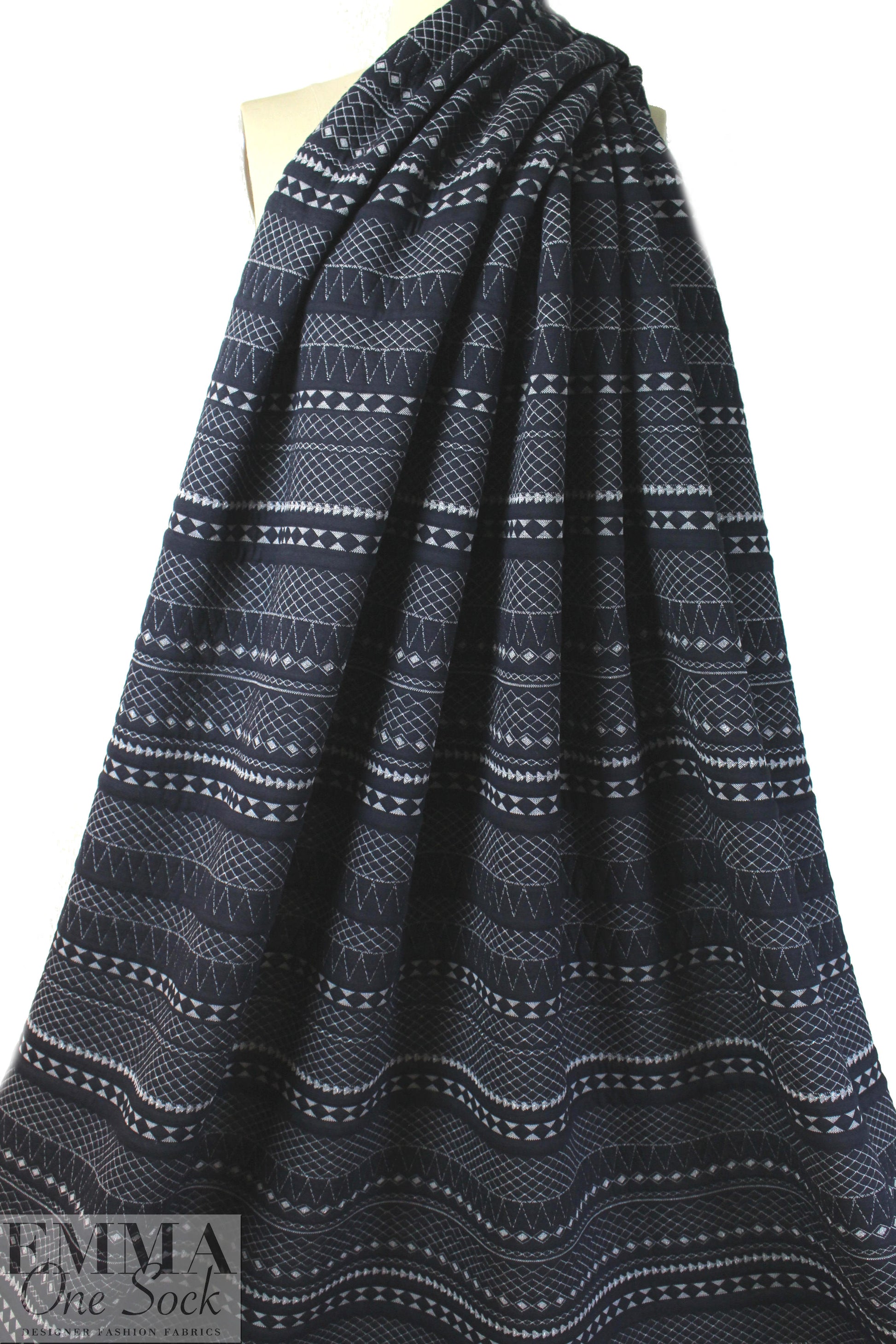French 3-ply quilted-look knit - navy/white 1 yard
