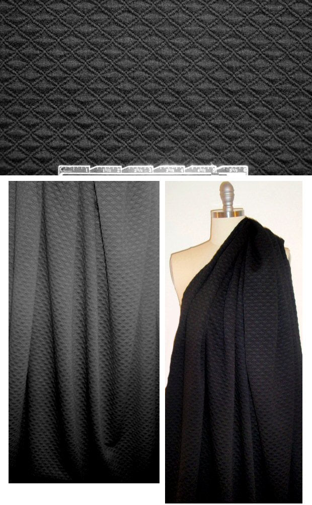 'quilted' diamond matelasse' 2-ply knit - black