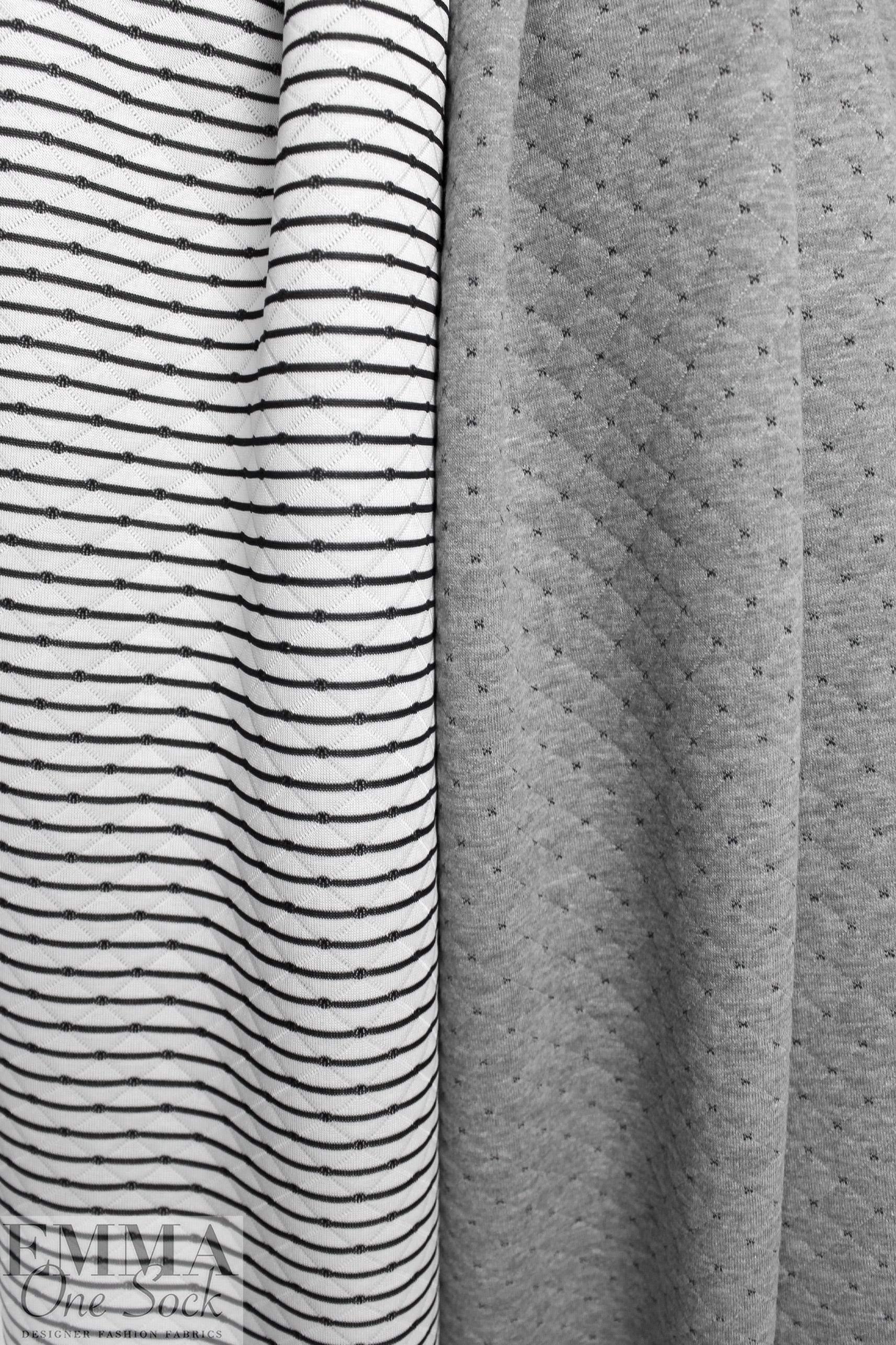 quilted diamond Oeko Tex reversible 3-ply knit - grey melange 1.25 yds