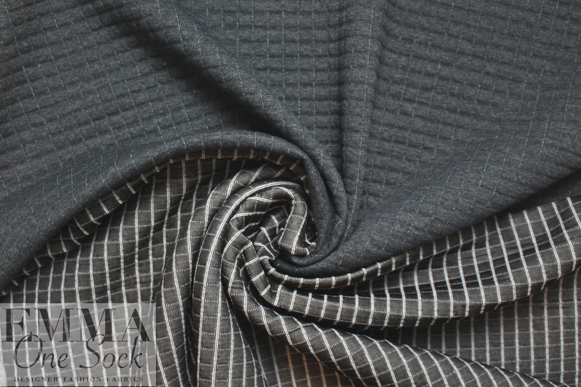 NY designer quilted grid matelasse' knit - dark charcoal 1.75 yd
