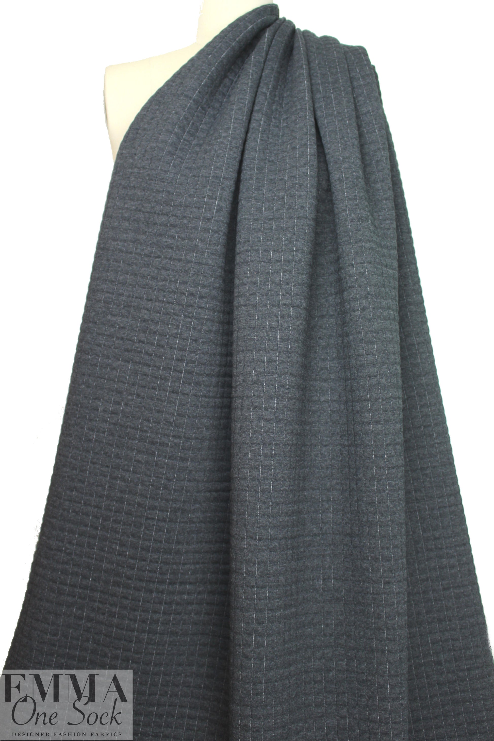 NY designer quilted grid matelasse' knit - dark charcoal