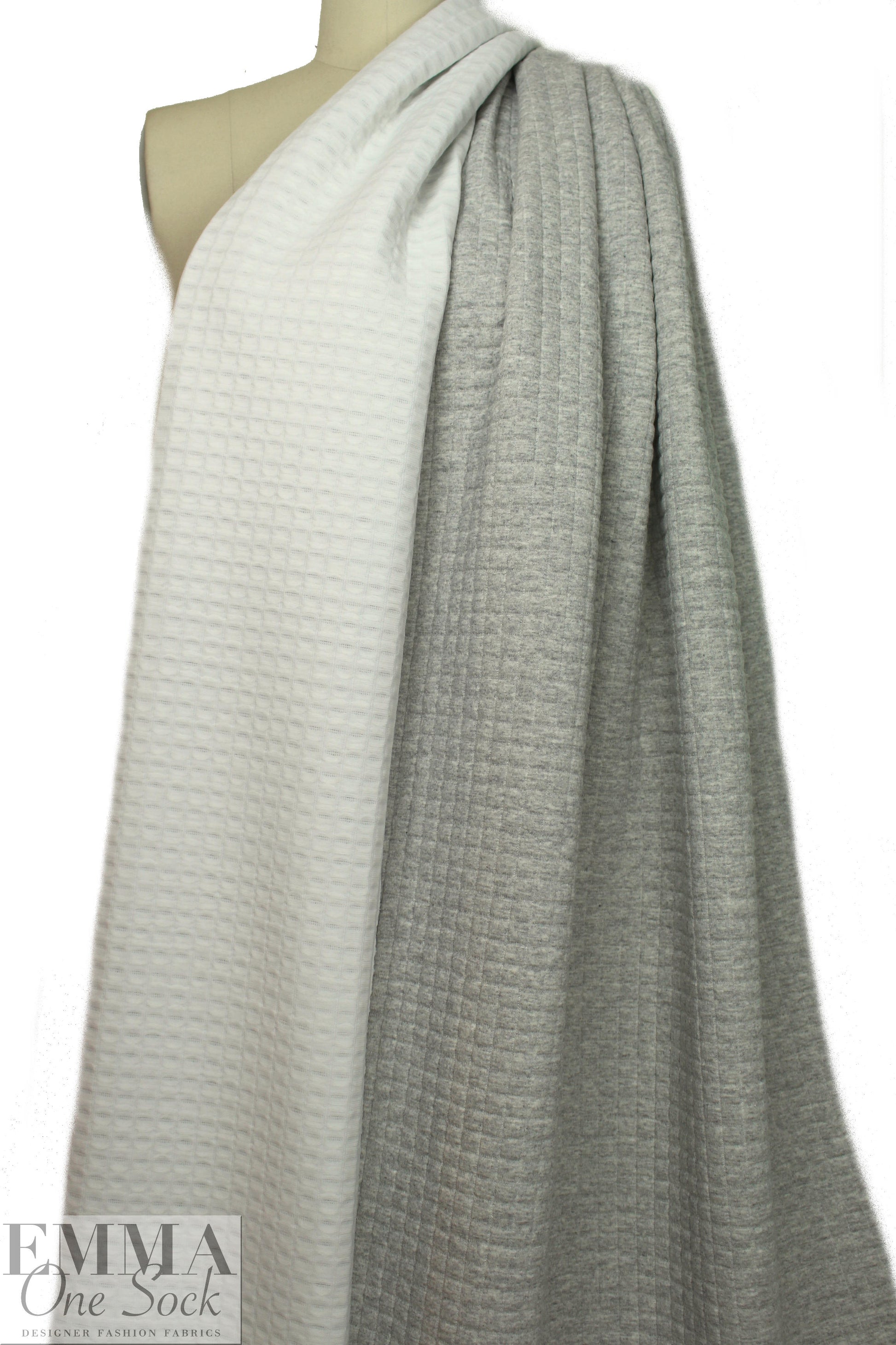 NY designer quilted grid matelasse' knit - lt. gray heather