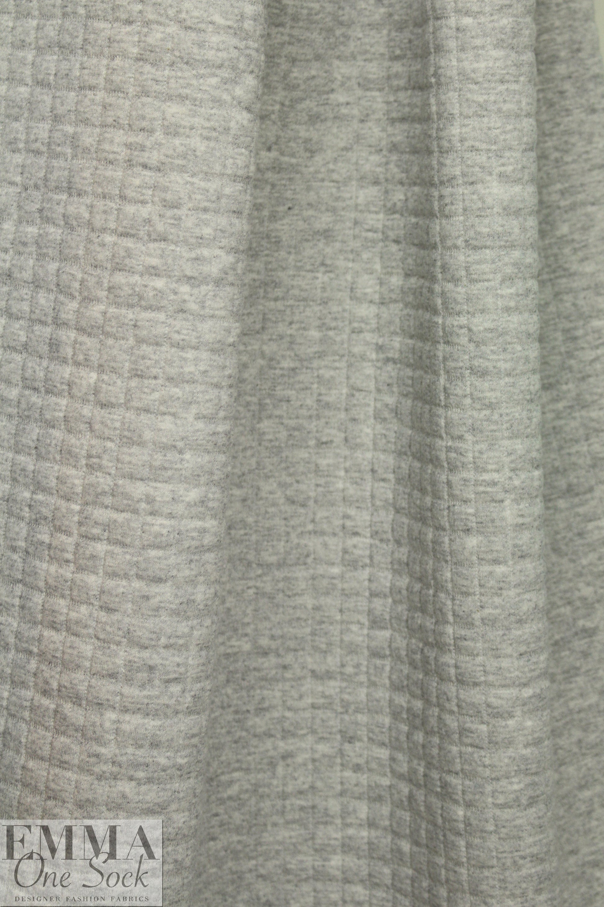NY designer quilted grid matelasse' knit - lt. gray heather