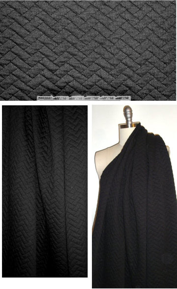 Italian 'quilted' bricklayer matelasse' 2-ply knit - black