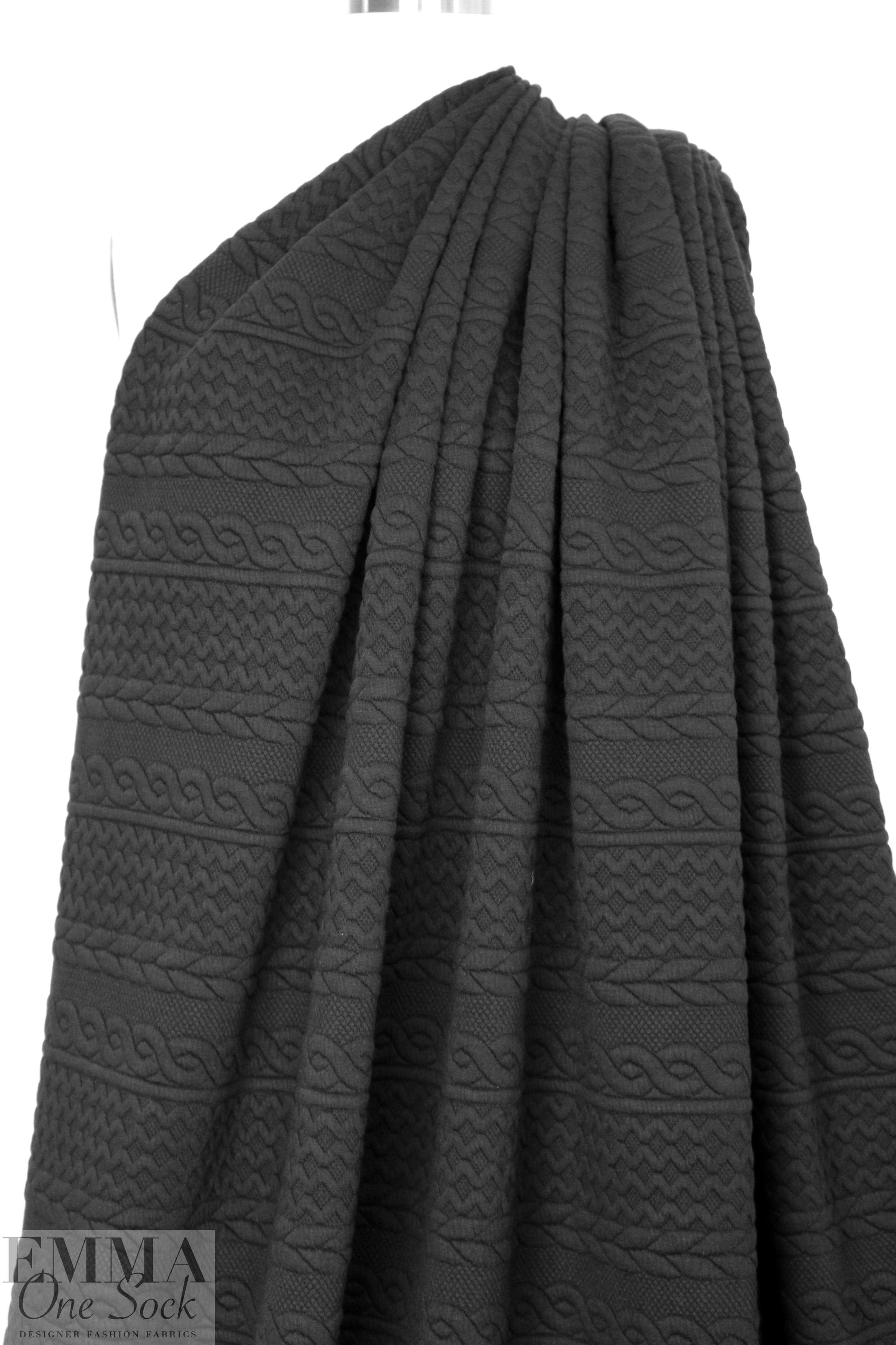 quilted cable matelasse' knit - black 1.5 yds