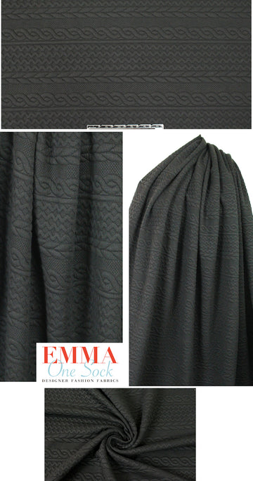 quilted cable matelasse' knit - black 2.2 yds