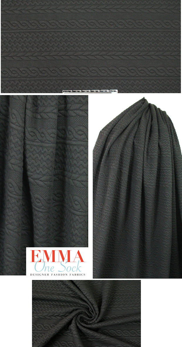 quilted cable matelasse' knit - black 1.75 yds