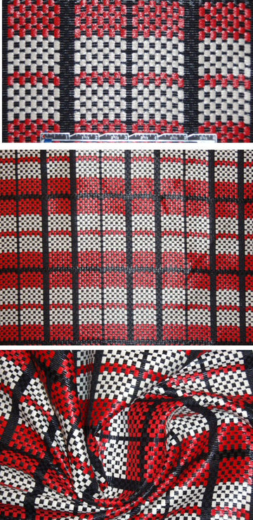 Italian fancy weave 'raffia' suiting - red/black/white 1.5 yards