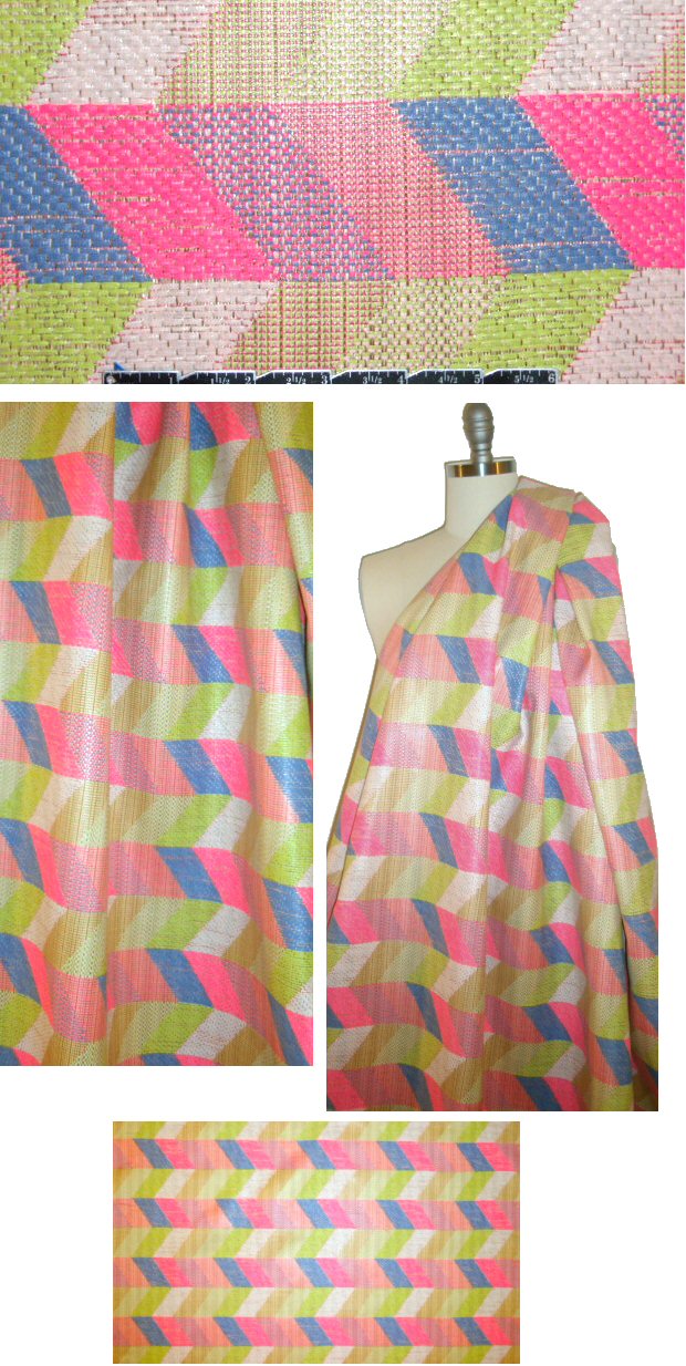 NY designer pink/lime optic chevron raffia suiting