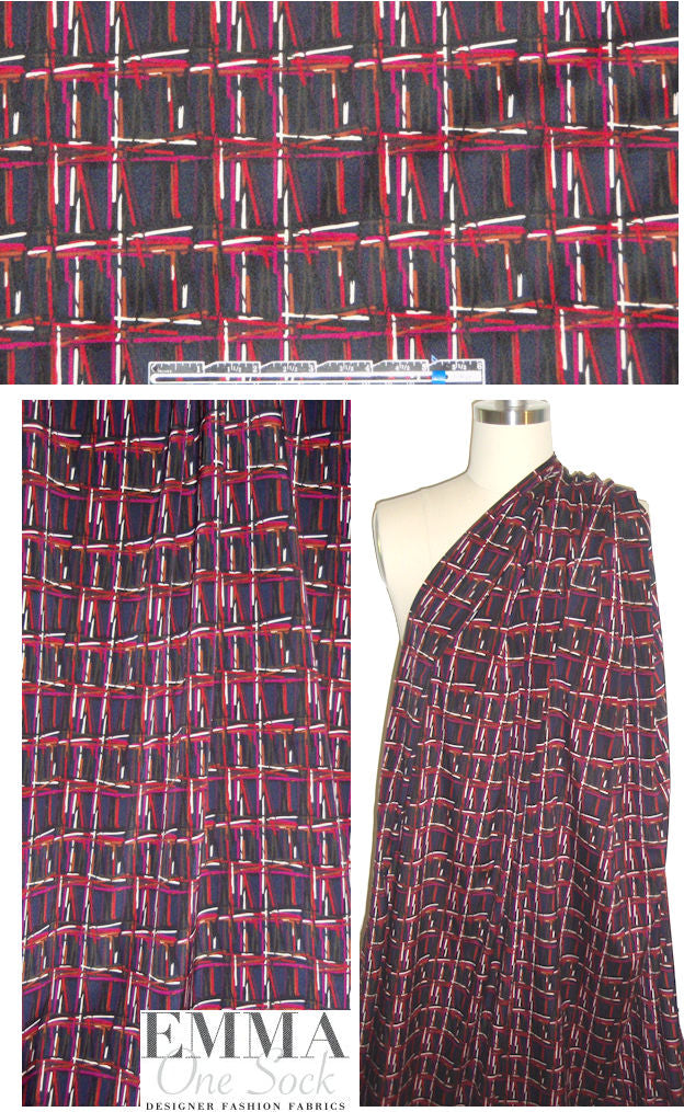 Rag & B0ne hatchy grid design silk stretch georgette 1.5 yd