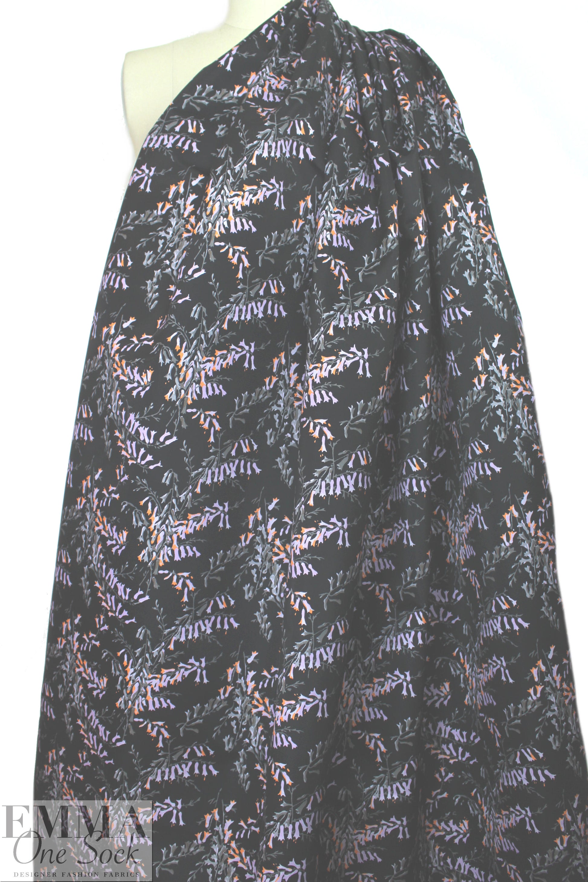 Italian microfiber printed rainwear - lav/tangerine floral 1.875 yd